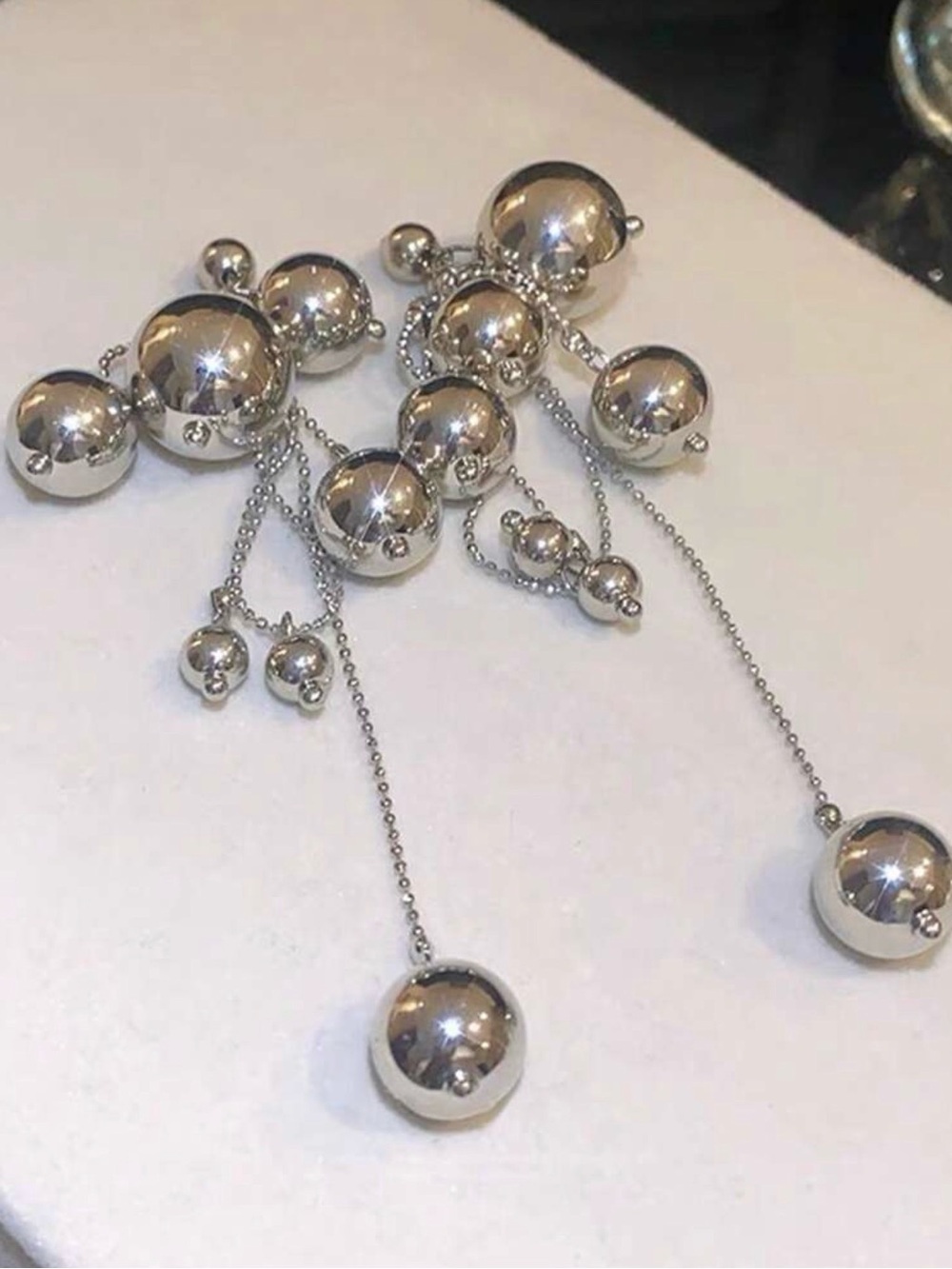 Elegant Silver Statement Ball Drop Earrings - Women Jewelry.Lightweight - Picture 3 of 3